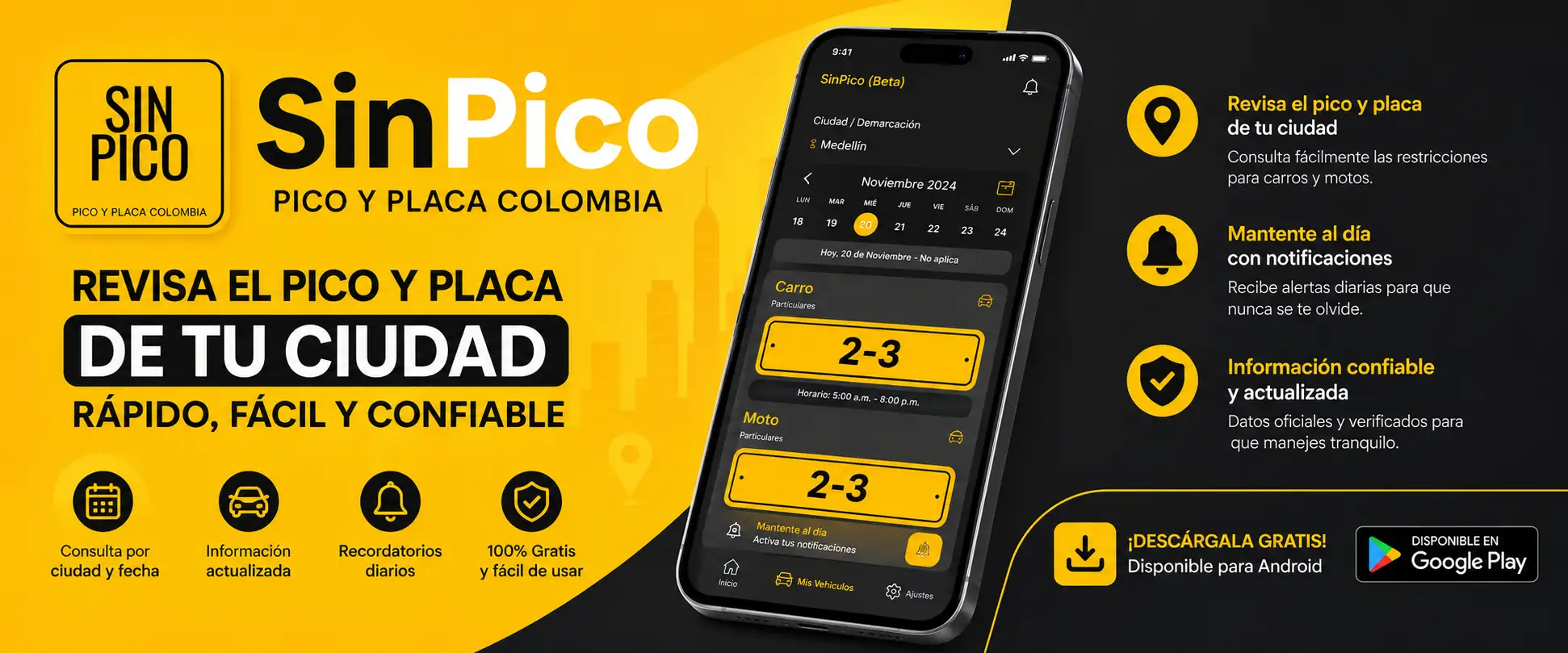 SinPico — Pico y Placa Colombia